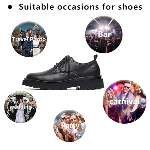 Black Platform Business Casual Dress Shoes for Men Comfortable Chunky Heel Simple Lace-up Lug Sole Leather Formal Oxford Shoes for Office Work3