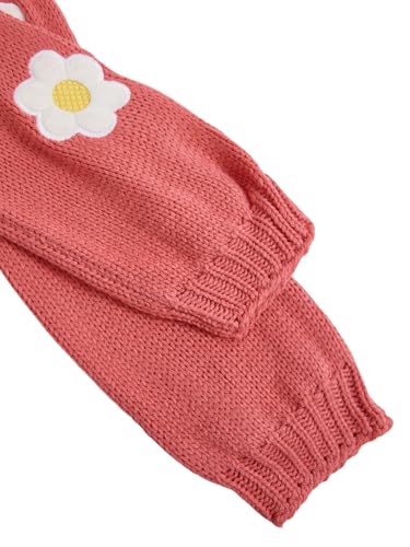 Image of MakeMeChic Women's 3D Floral Cardigan Sweaters Open Front Cropped Cute Cardigan Lantern Sleeve Outerwear Watermelon Pink Medium