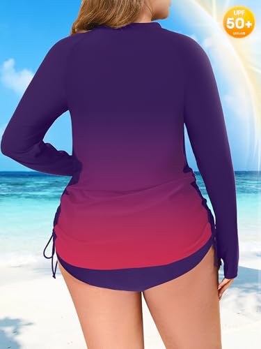 Plus Size Rash Guard for Women Long Sleeve UV Sun Protection Shirts UPF 50+ Swimsuit Tops with Zip Pockets4