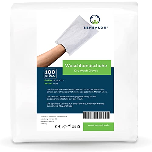 Sensalou Disposable Wash Gloves Waterproof 100 Pack 12 x 22 cm, Intimate Washcloth Mitt Microfibre Non Woven