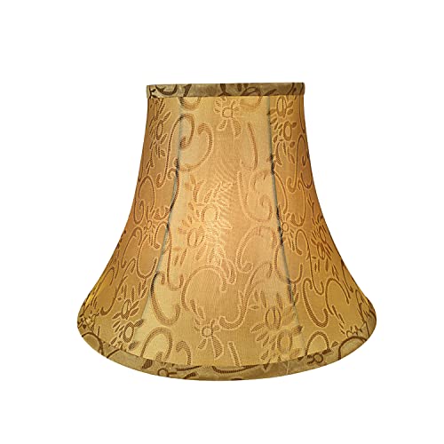 Image of Aspen Creative 30166 Transitional Bell Shape Spider Construction Lamp Shade in Olive Green with Floral Pattern, 12 inch wide (6 inch x 12 inch x 9-1 /2 inch)