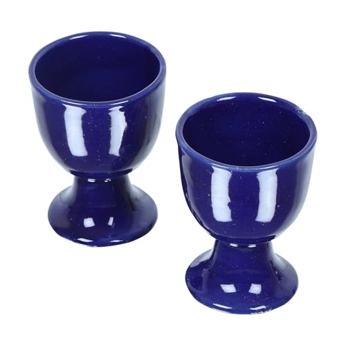 Image of QIMACPLUS Ceramic Soft Boiled Egg Holder Set | Durable, Stylish Egg Holder for Breakfast | Set of 2 (Blue)