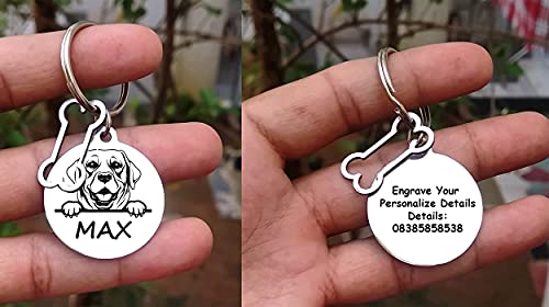 Image of Jypr Customized Pet ID Tag Personalize Black Engraved Name Collar Tag for Your Loving Pet Dog, Cat, Puppy, Horse (Round Face Tag, 35 MM Diameter and 1.5 Thick with Little Bone Charm)