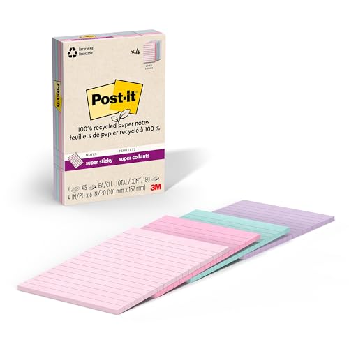 Post-it super collant 4621R-4SSNRP ligné en papier recyclé collection Wanderlust