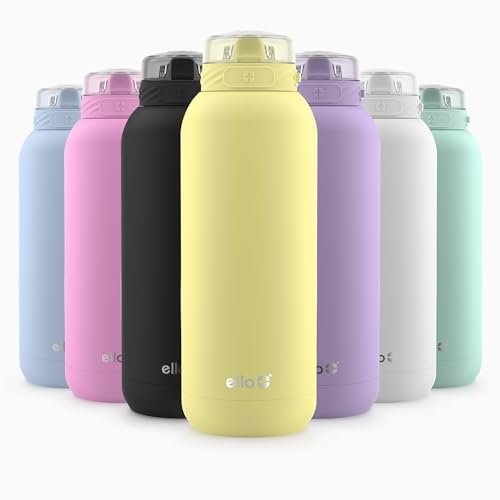 Image of Ello Cooper 40oz Stainless Steel Water Bottle with Straw and Carry Handle, Double Walled and Vacuum Insulated Metal, Leak Proof Locking Lid with Soft Silicone Spout, Reusable, BPA Free, Lemonade