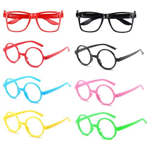 TRKETK 8 Piezas Marco de Gafas de Plástico para Niños, Multicolor Gafas de mago Gafas de Magos Plástico Gafas de Juguete sin Lentes para Niños para Cosplay Disfraces Posando Accesorios Fiesta