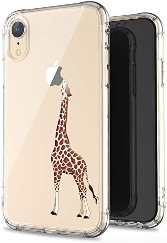 JAHOLAN Compatible iPhone XR Case Clear Cute Amusing Whimsical Design Brown Eating Giraffe Flexible Bumper TPU Soft Rubber Silicone Cover Phone Case for iPhone XR 2018 6.1 inch