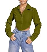 GRECIILOOKS Women's Rayon Oversized Fit Printed Casual Crop Top | Long Sleeve Stylish Collared |K...