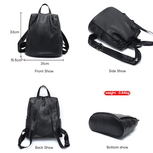 Image of Classic Genuine Leather Fashion Women Backpack Quality More Pockets Daily Knapsack Rucksack Black