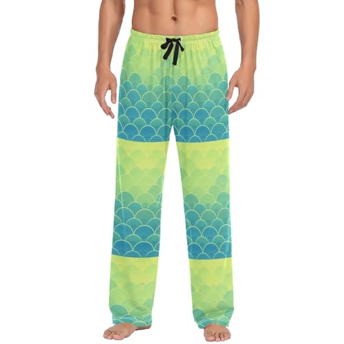 Men’s Mermaid Scale Pajama Pants with Pockets, Comfortable Lounge Sleep Bottoms#571