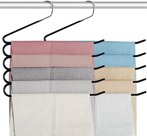 Pants Hanger Jeans Trouser Hanger Stainless Steel Rack Non Slip Closet Space Saver for Tie Scarf Shock Jeans Towel Clothes4 Pack  Black