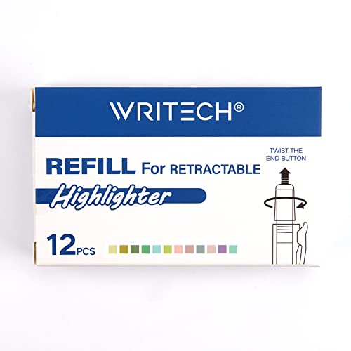 WRITECH Highlighter Refills, Assorted Colors Chisel Tip No Smear (12ct Neutral)
