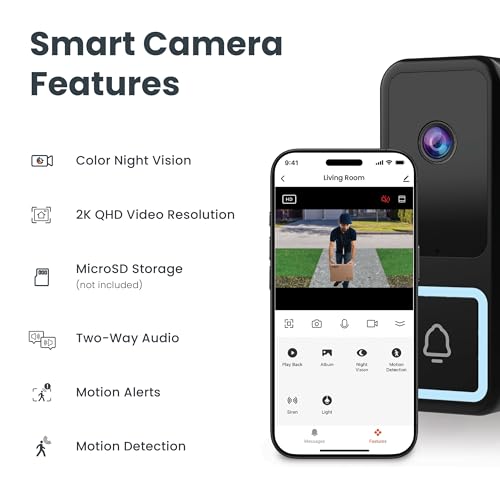 Feit Electric Smart Doorbell Camera, Wired 2K HD Video, Night Vision, Motion Detection, Two-Way Audio, Alexa/Google Assistant Compatible, App Control, Wireless Chime Included, CAM/Door/WiFi/G2 by Feit Electric - Image 7