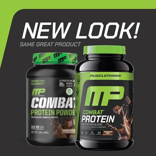 Image of Muscle Pharm Combat Protein Powder, Chocolate Milk Flavor, Fuels Muscles for Productive Workouts, 5 Protein Sources Including Whey Protein Isolate & Egg Albumin, Gluten Free, 2 lb, 24 Servings