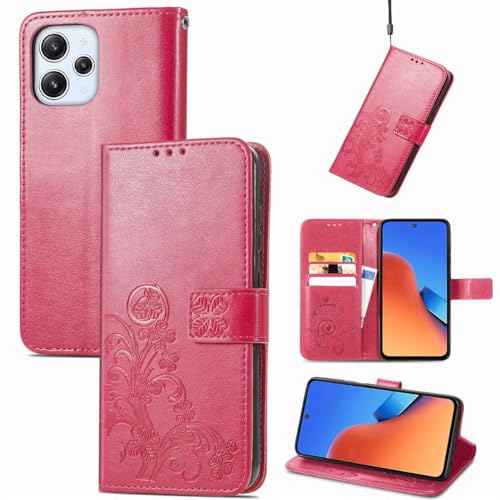 Étui pour Xiaomi Redmi 12 5G König Design avec clapet et support vidéo rouge