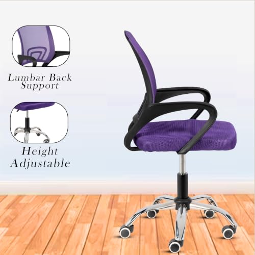 Image of Casa Copenhagen Mesh Mid Back Office /Study /Computer /Revolving /Desk Chair for Work from Home -Metal Base, Height Adjustable Seat- Purple & Black Handle