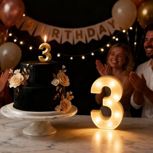 Image of Balloonistics LED Marquee Number 3 Light - Cordless Battery-Operated Light Up Number Sign for 3rd Birthday, Anniversary, Wedding, Party Decoration, Photo Booth Backdrop, Cake Table Decor