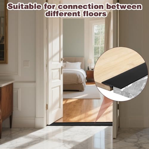 Übergangsprofil, T Profil Übergangsleiste Bodenleiste Selbstklebender, Türschwellen Leiste Spaltabdeckung Trennleiste für Türschwellen und Verbindungsböden von Laminatdielenfliesen,3mx5cm (Schwarz)