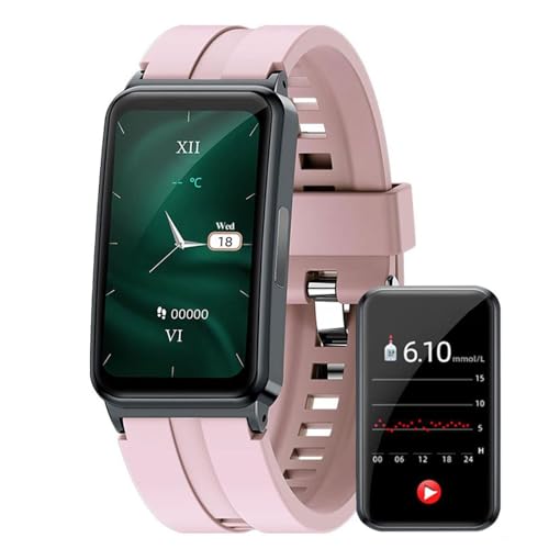 Non-invasive GLUOOSE Test Smart Watch For Man Women ECG+PPG+HRV Monitoring Smartwatch 24-hour Blood Pressure Detection Bracelet Heart Rate/Body Temperature Meter Fitness Tracker(Color:Pink)