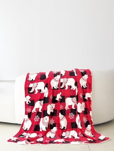 Elegant Comfort Reversible and Ultra-Plush Flannel Fleece-Winter Christmas Sherpa Throw- Lightweight Soft and Cozy-Holiday Decorative Throw, Perfect for Lounging, 50 x 60 inches, Polar Plaid Red - image 2