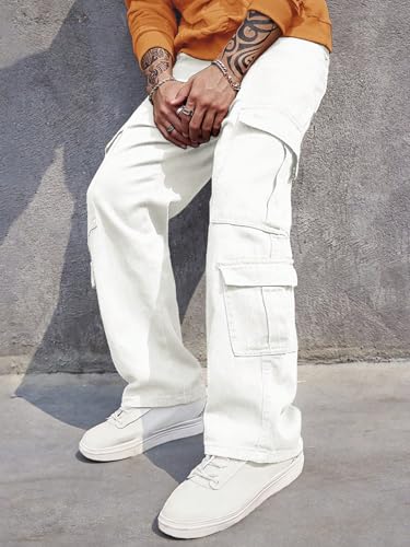 Image of URBAN POCKETS Jeans for Men | Denim Cargo Pants with Relaxed Fit & Utility Side Pockets (2-D-Pocket-U03-U05)