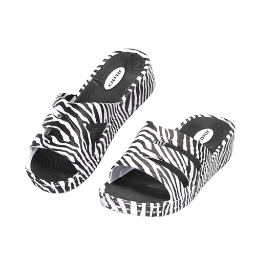 JOMIX Claquettes Femme Motif Animal Tongs Femme Compensé Antidérapante Sandales Été Confortables pour Maison et Plage WES260263 (Zébré, 39)