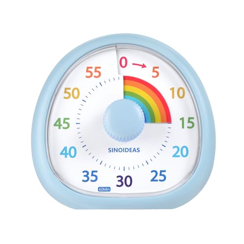 SINOIDEAS Visueller Timer für Kinder & Erwachsene, 60 Minuten Countdown Timer (Regenbogenmuster,Blau)