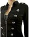 AmélieBoutik Women Zip Front Stand Collar Military Light Jacket(Black Large)
