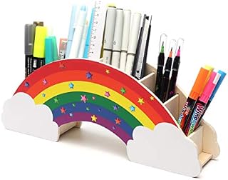 EXERZ Rainbow Pencil Holder + 50pcs Star Stickers - Desk Organiser/ Desk Tidy/ Crayon holder - DIY Creative Decoration Caddy, Student Stationery, Makeup Storage - Home School