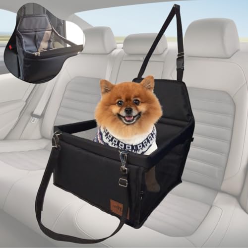 Cadeirinha de Transporte para Carro, Assento Pet até 15kg, 40x32x22cm, Preto, com Cinto de Segurança
