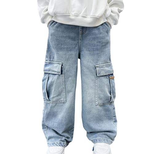 Baggy Cargo Jeans for Boys Straight Wide Leg High Waist Denim Pants, Casual Fashion Streetwear School Y2k Trousers