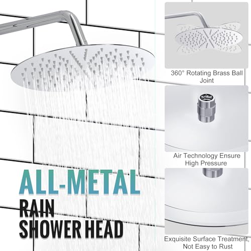 Image of SR SUN RISE Shower Faucet - 12 Inch Multifunctional High Pressure Shower Head System with Handheld Shower Head Fixtures - Valve Included - Polished Chrome
