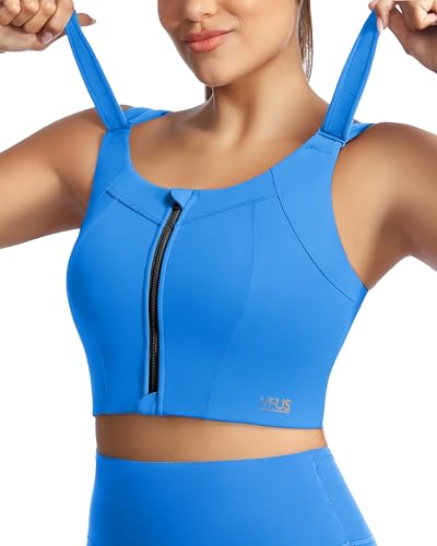 Image of High Impact Sports Bra Zipper Front Adjustable Large Bust No Bounce Wireless Workout for Women Fitness Running