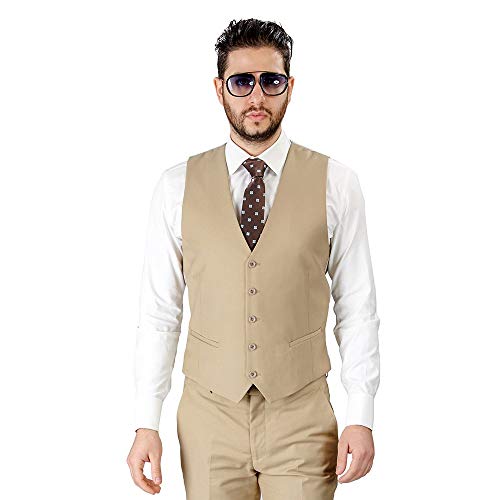 Men's Suit 3 Pieces Beige Bridegroom Wedding Tuxedo Jacket Pants Vest3