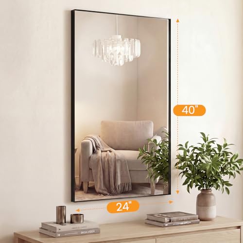Image of Sweetcrispy Bathroom Mirrors for Over Sink, 24 inch x 40 inch Rectangle Wall Mount Mirror with Metal Frame, Modern Vanity Mirror with Tempered Glass, for Home Decor, Anti-Rust, Black