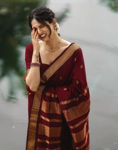 Image of SIRIL Women's Banarasi Kanjivaram Soft Silk Jacquard Saree with Unstitched Blouse Piece