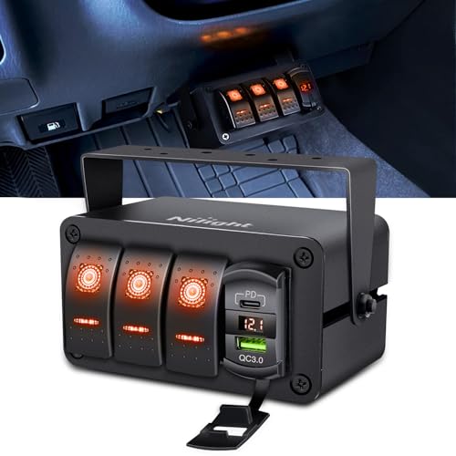 Nilight 3 Gang Rocker Switch Box 12V SPST ON Off Orange LED Waterproof