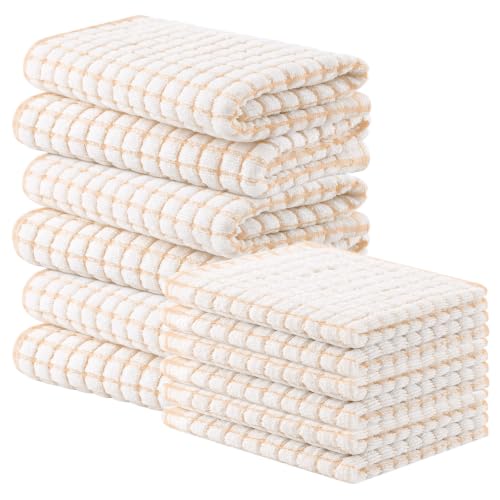 Homaxy Cotton Terry Kitchen Towels and Dishcloths Set of 12, Apricot