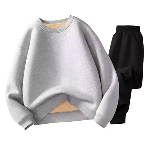 Boys Girls Sherpa Lined Fleece Pullover Joggers Set Unisex Kids Winter Sweatsuit Sweatshirt + Sweatpants Tracksuit 2pc