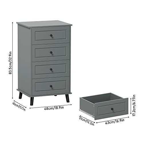 Function Home 4 Drawer Dresser & Chests Of Drawers, Tall Storage Dresser Wood Organizer Unit, Small Chester Drawers For Narrow/Small Spaces, Lingerie Chest Grey Dresser For Bedroom, Living Room,Closet #TOP2