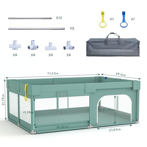 Image of LulliSpace Baby Playpen,73 inchX49 inch Baby Playard for Kids and Toddlers with Gate,Kids Activity Centre Safety Play Yard,Indoor & Outdoor Extra Large with Breathable Mesh，with Anti-Slip Base