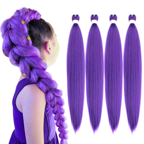 Purple Hair Extensions for Braids - 30 Inch Pre-Stretched Synthetic Braiding Hair for Halloween Cosplay Rumi Costumes Hair (purple, 30 Inch (Pack of 4))