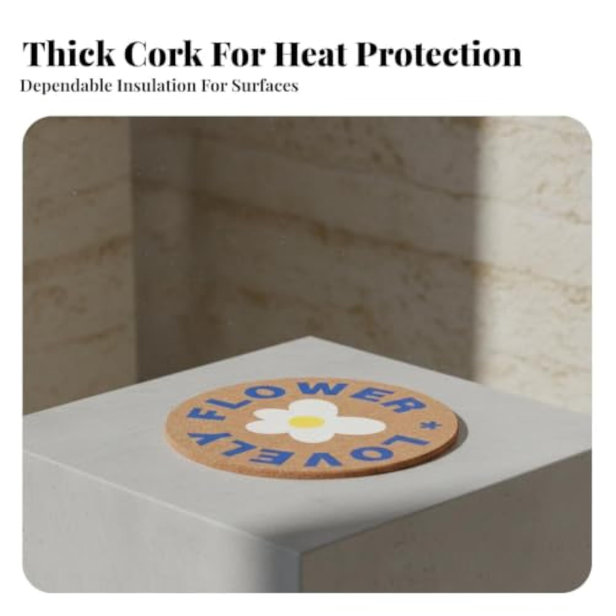 Round Cork Heat Insulation Mat with Colorful Flower Pattern