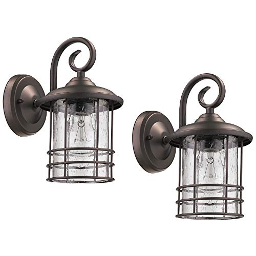 Image of MICSIU 2 Pack 5.5 inch Narrow Oil Rubbed Bronze Vintage Farmhouse Porch Light | Max 23W 9.8 Inch Outside Fixture, Waterproof Farmhouse Outdoor Wall Sconce for Slim Column, Patio, Front Door Sidelight
