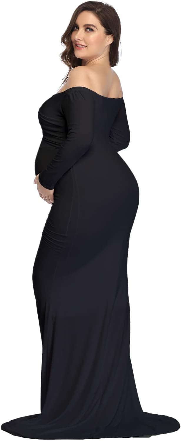 YnimioAOX Maternity Photoshoot Dress Long Sleeve Elegant Maxi Photography Dress Slim Stretchy Gowns - Image 3