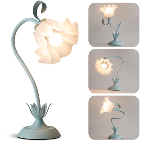 Image of WERFOP Flower Table Lamp Cute Desk Lamp for Bedroom Home Decor (Blue)