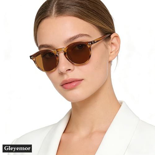 Gleyemor Fashion Polarized Round Sunglasses for Men Women Retro Vintage Acetate Frame Sunglasses (Amber Stripe/Brown) by Gleyemor - Used condition - Image 3