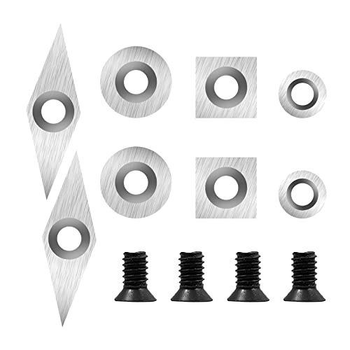 8Pcs Tungsten Carbide Cutters Inserts Set for Wood Lathe Turning Tools, (11mm Square + 12mm Round + 8.9mm Round + 30x10mm Diamond) with 4 Screws 1 8Pcs Tungsten Carbide Cutters Inserts Set for Wood Lathe Turning Tools, (11mm Square + 12mm Round + 8.9mm Round + 30x10mm Diamond) with 4 Screws
