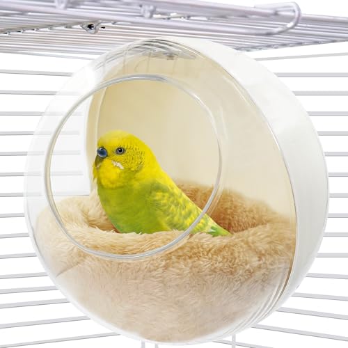 Jevnd Bird Nest for Cage Bite-Resistant Washable Clear Observation Small Bird House Hanging Warm Birds Bed Plush Hut Parakeet Nest to Lay Eggs Breeding Sleeping for Parrot Budgie Lovebird Canary