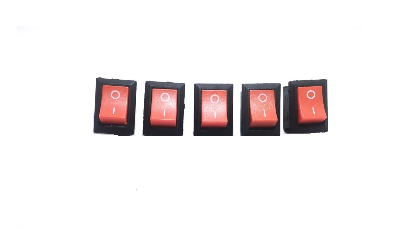 5 Pc Mini 2 Pin SPST on/OFF Switch 250V 6A Rocker Switch Snap-in 2-Pin Red Plastic Button for Electronic Circuit PCB for Project or Experiment